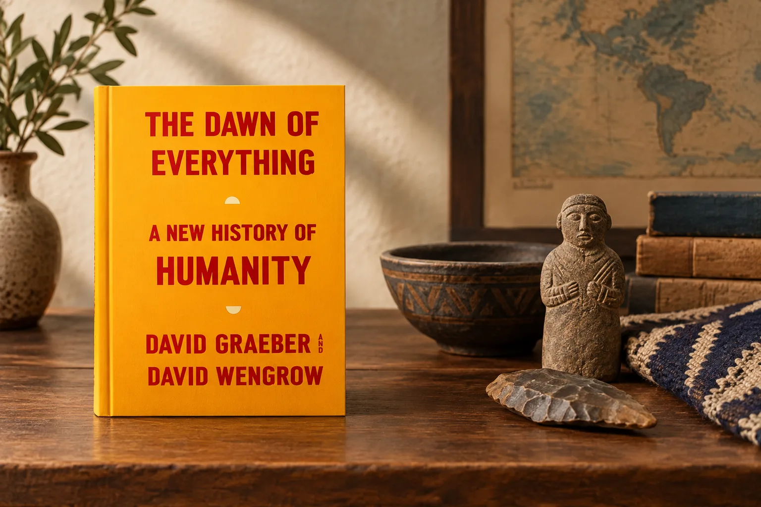 Book cover or source illustration for The Dawn of Everything: A New History of Humanity — David Graeber and David Wengrow