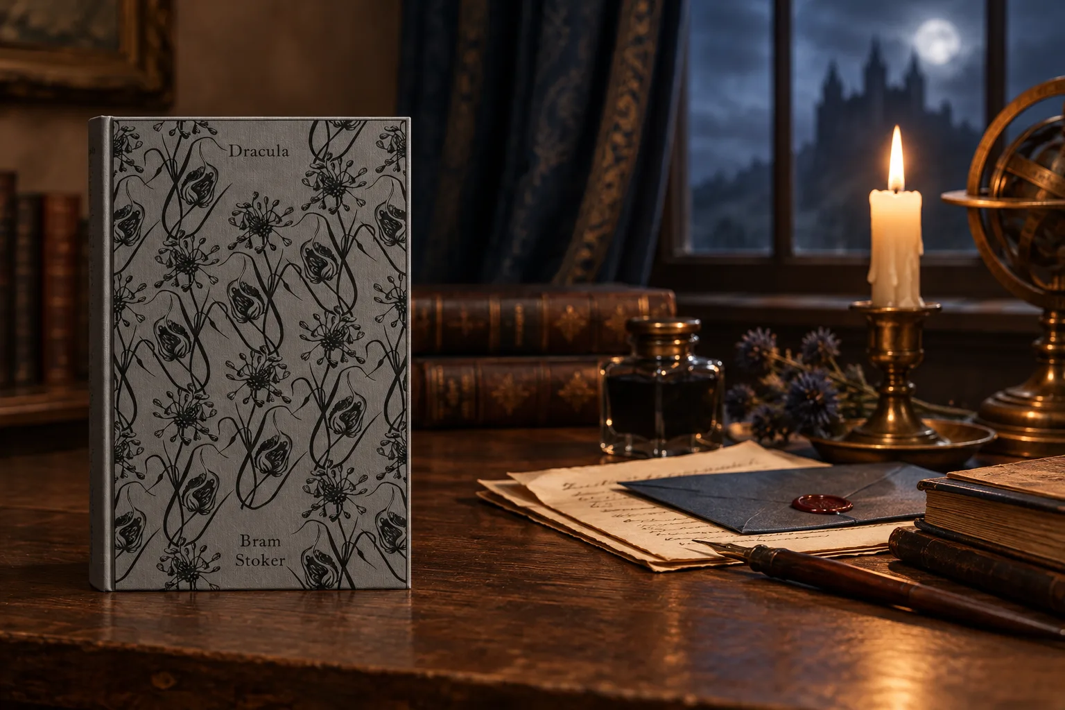 Book cover or source illustration for Dracula by Bram Stoker (Penguin Classics Clothbound Classics, ISBN 9780141196886)