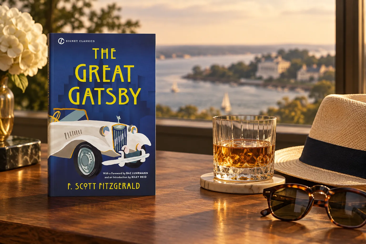 Book cover or source illustration for The Great Gatsby by F. Scott Fitzgerald