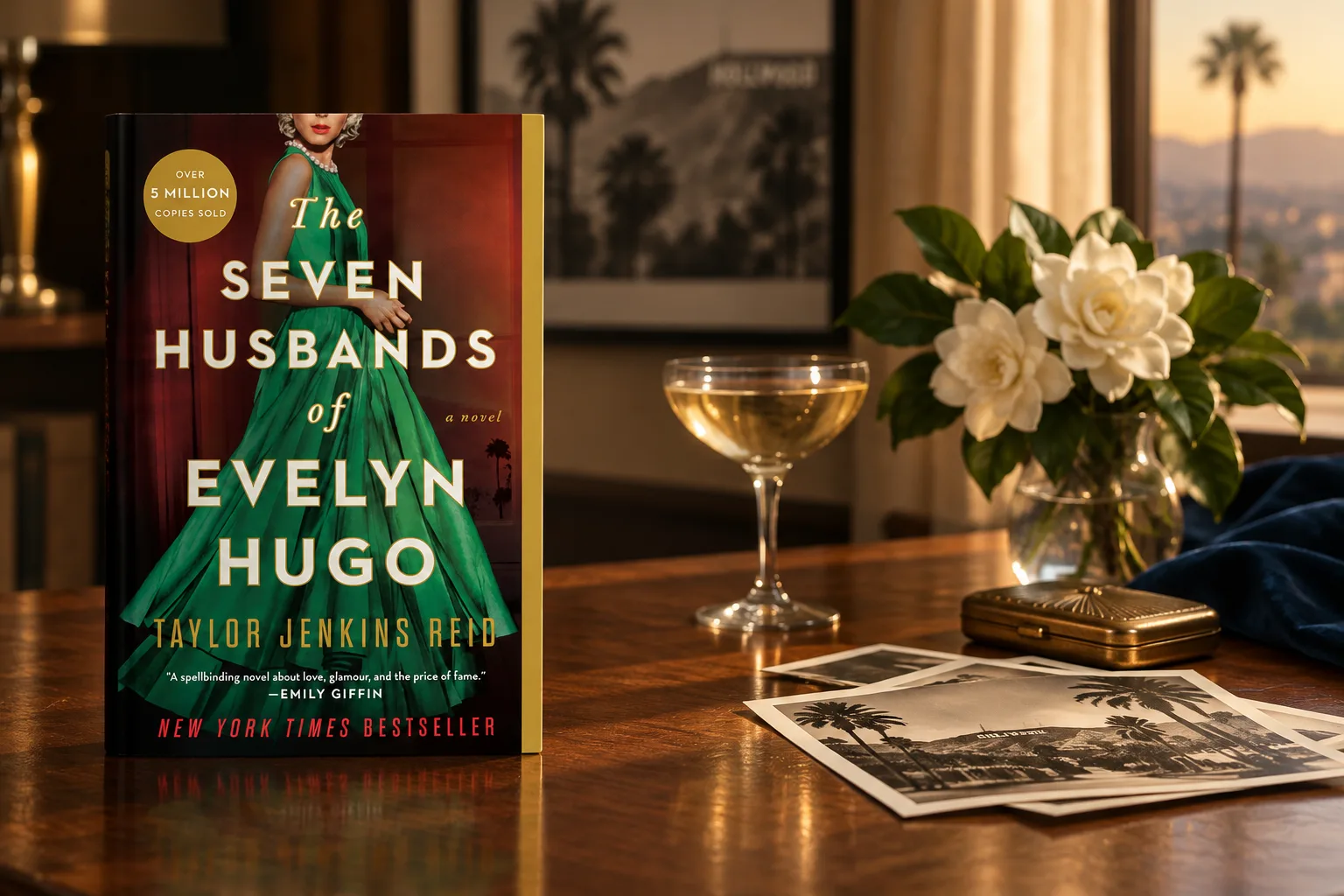 Book cover or source illustration for The Seven Husbands of Evelyn Hugo — Taylor Jenkins Reid (Atria Books paperback, ISBN 9781501161933)