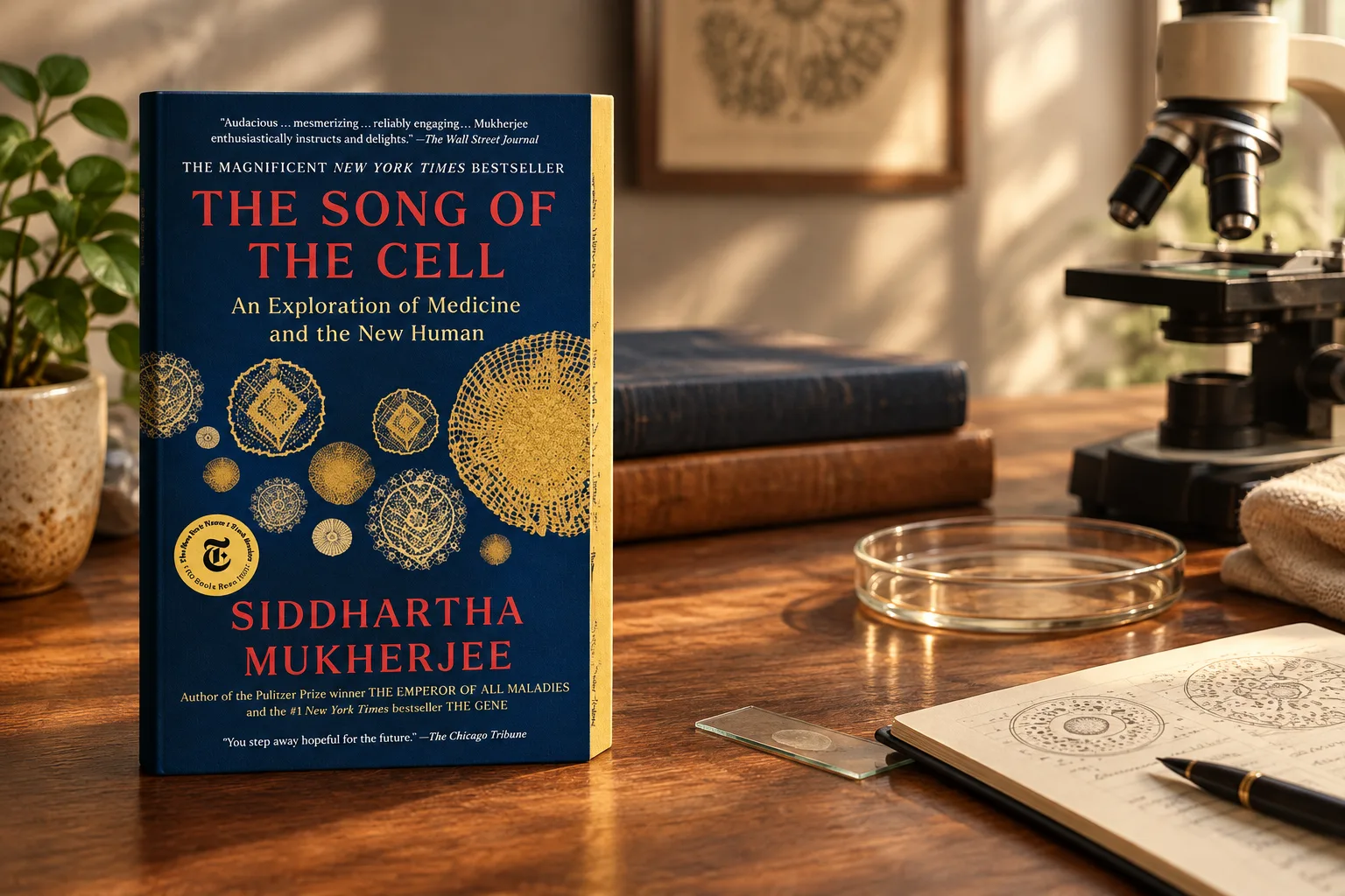 Book cover or source illustration for The Song of the Cell: An Exploration of Medicine and the New Human by Siddhartha Mukherjee