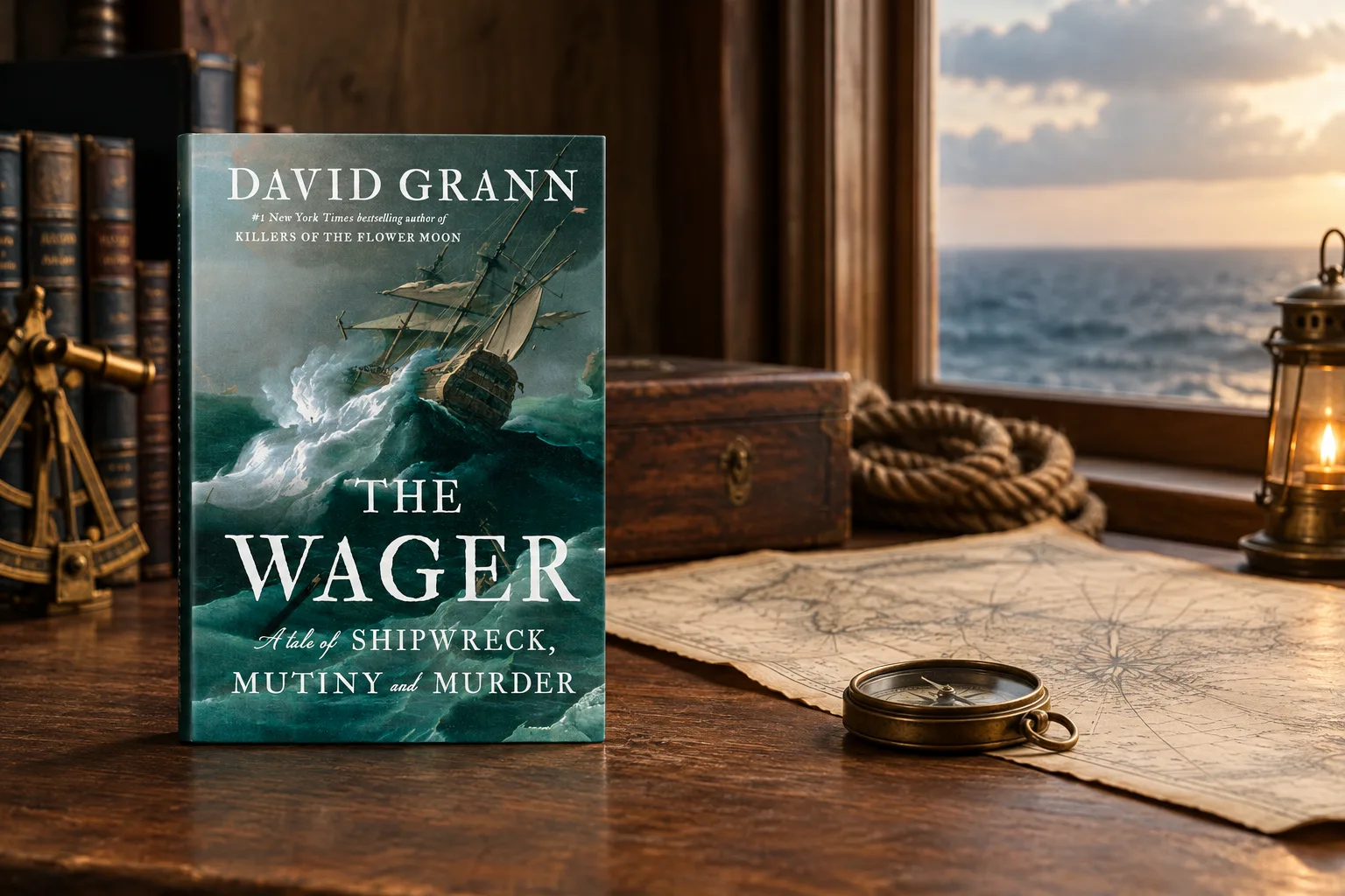 Book cover or source illustration for The Wager — David Grann