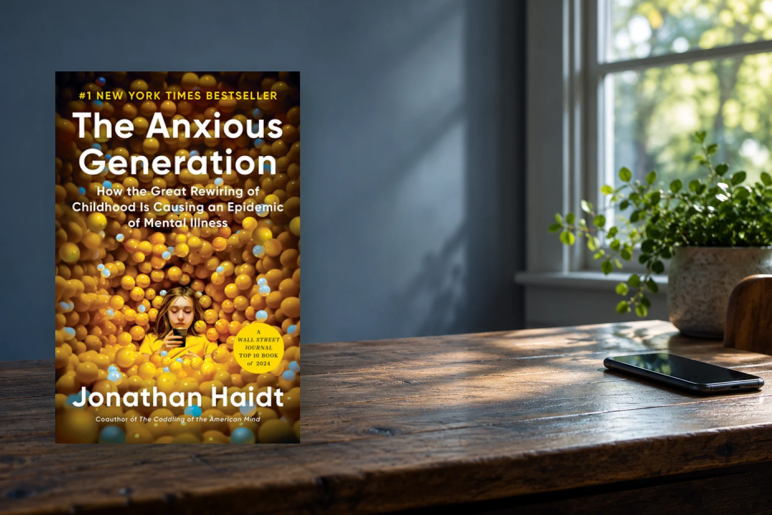 Book cover or source illustration for The Anxious Generation — Jonathan Haidt