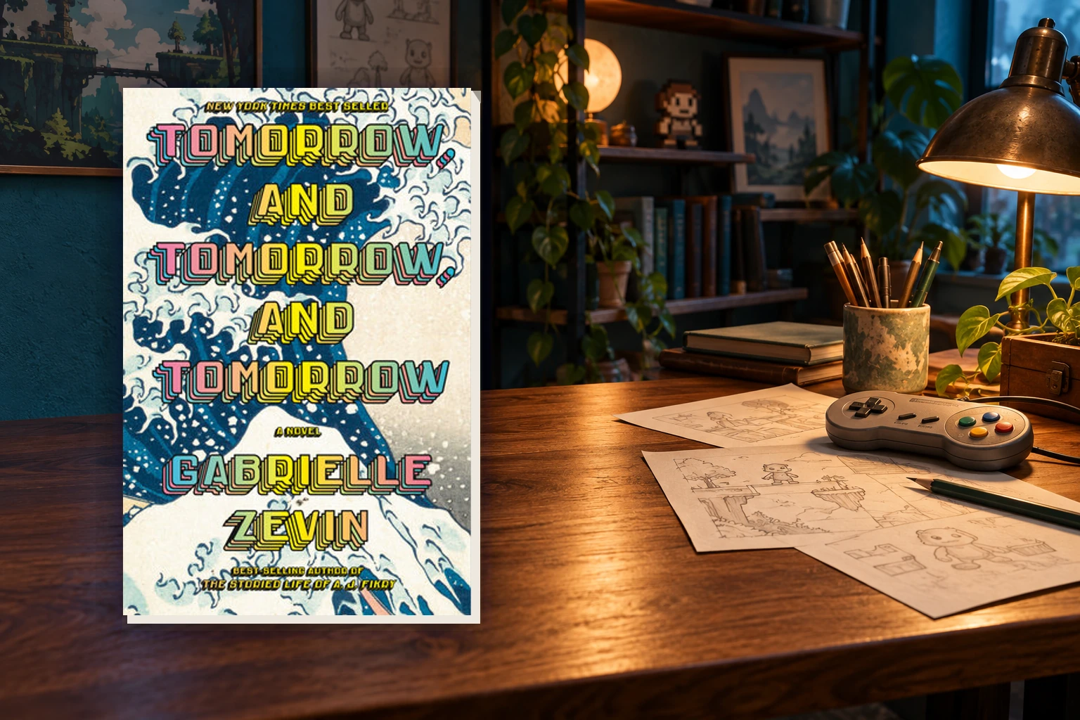 Book cover or source illustration for Tomorrow, and Tomorrow, and Tomorrow — Gabrielle Zevin (Knopf hardcover, ISBN 9780593321201)
